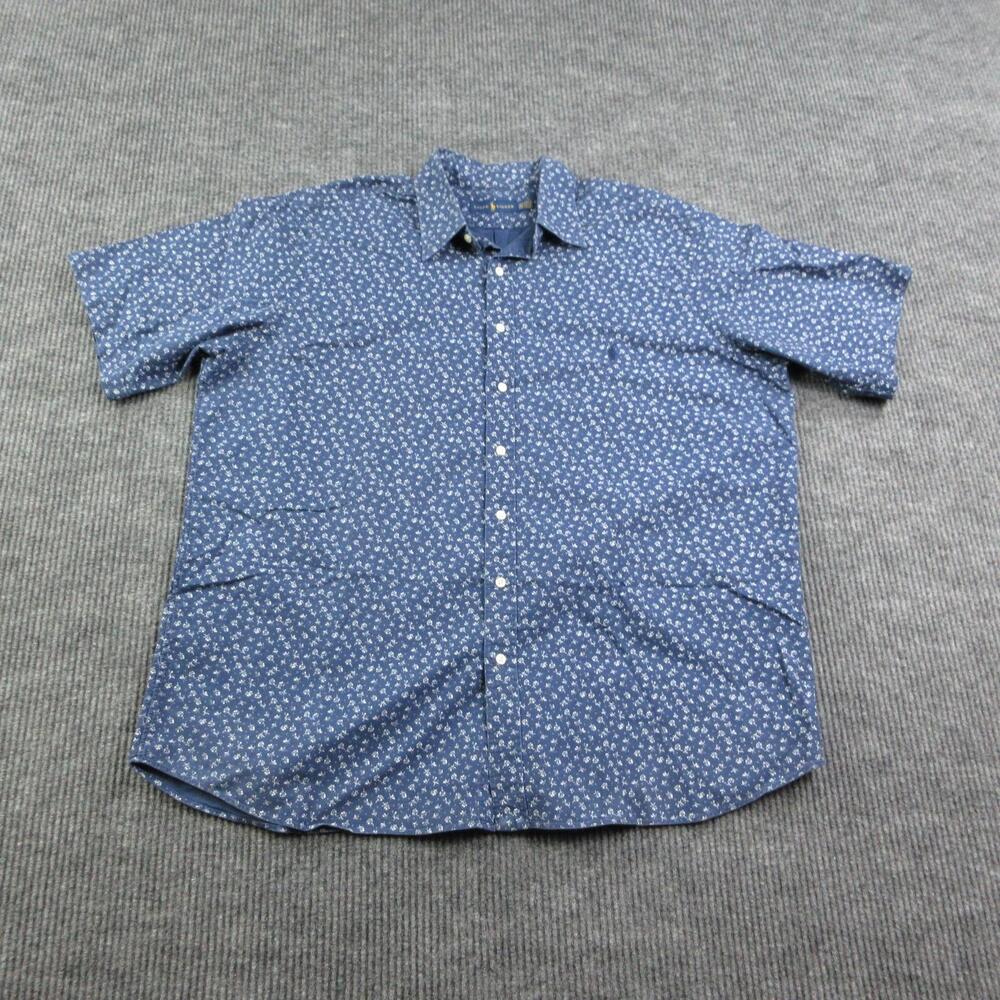 Ralph Lauren Shirt Mens XL Blue Chambray Button Up Floral Short Sleeve